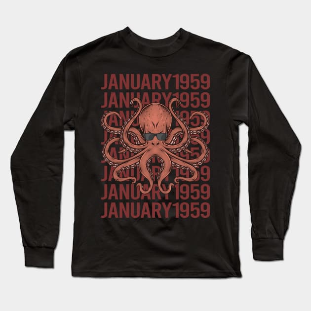 Funny Octopus - January 1959 Long Sleeve T-Shirt by songuk